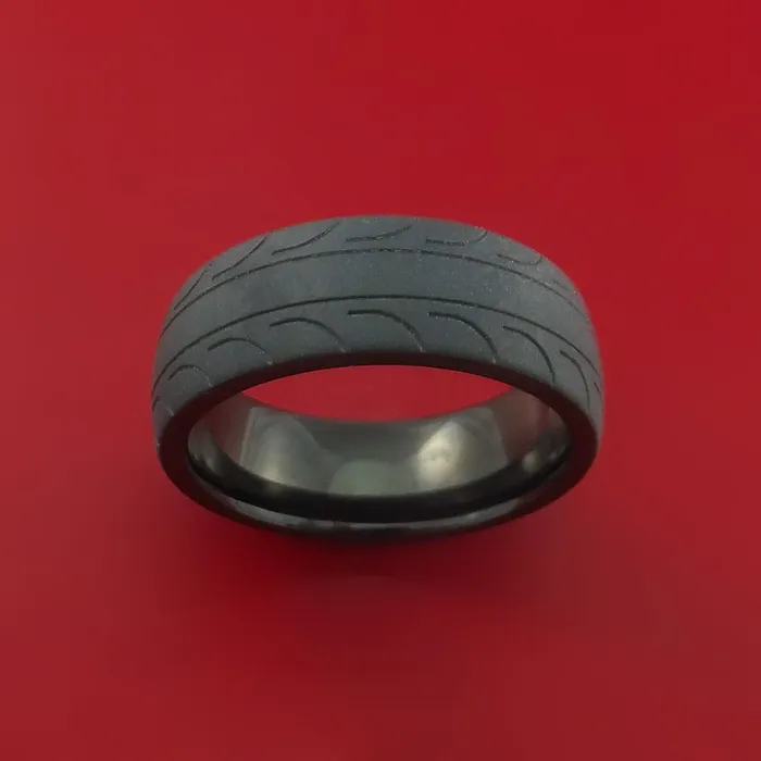 Lashbrook Black Zirconium Ring with Tire Tread Pattern Inlay Custom Made Band Rings Lashbrook Black Zirconium Ring with Tire Tread Pattern Inlay Custom Made Band Rings