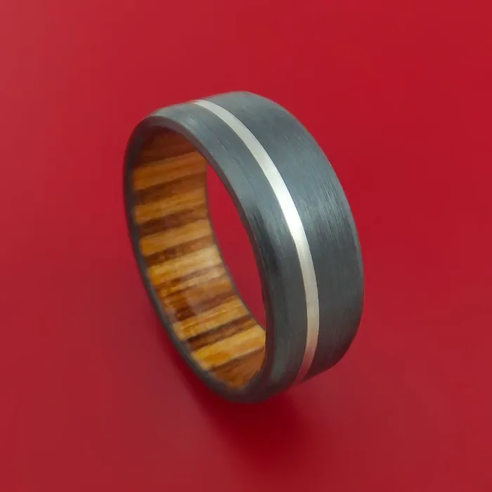 Lashbrook Rings Black Zirconium Ring with Platinum Inlay and Interior Hardwood Sleeve Custom Made Band Lashbrook Rings Black Zirconium Ring with Platinum Inlay and Interior Hardwood Sleeve Custom Made Band