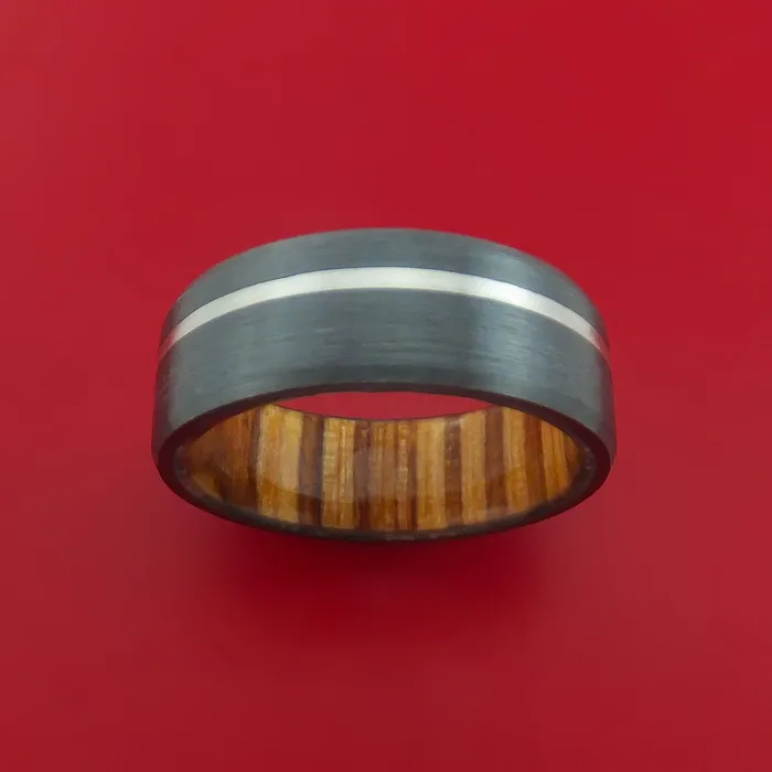Lashbrook Rings Black Zirconium Ring with Platinum Inlay and Interior Hardwood Sleeve Custom Made Band Lashbrook Rings Black Zirconium Ring with Platinum Inlay and Interior Hardwood Sleeve Custom Made Band