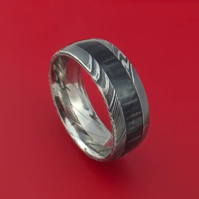 Lashbrook Rings Kuro Damascus Steel Ring with Hardwood Inlay Custom Made Band Lashbrook Rings Kuro Damascus Steel Ring with Hardwood Inlay Custom Made Band