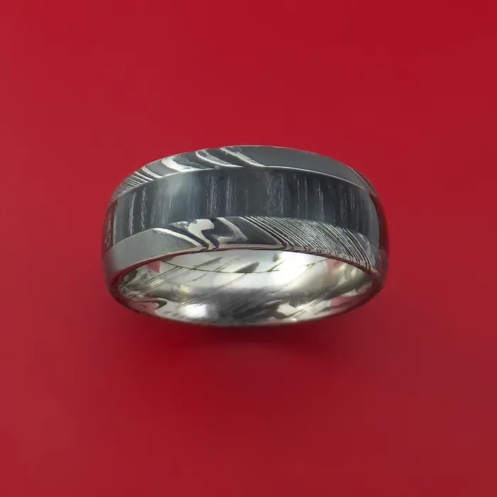 Lashbrook Rings Kuro Damascus Steel Ring with Hardwood Inlay Custom Made Band Lashbrook Rings Kuro Damascus Steel Ring with Hardwood Inlay Custom Made Band