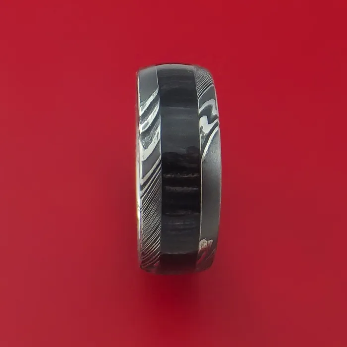 Lashbrook Rings Kuro Damascus Steel Ring with Hardwood Inlay Custom Made Band Lashbrook Rings Kuro Damascus Steel Ring with Hardwood Inlay Custom Made Band