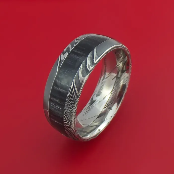Lashbrook Rings Kuro Damascus Steel Ring with Hardwood Inlay Custom Made Band Lashbrook Rings Kuro Damascus Steel Ring with Hardwood Inlay Custom Made Band