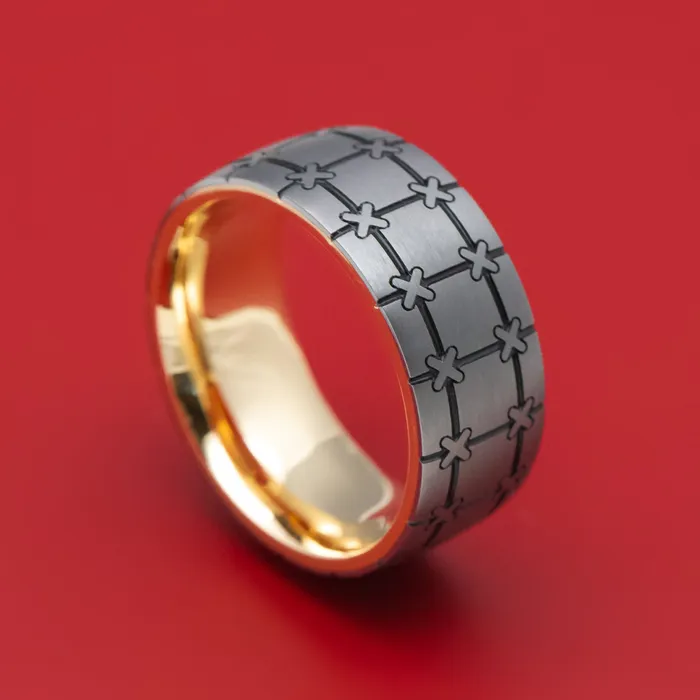 Lashbrook Rings Tantalum and Gold Sleeve Geometric Pattern Ring Custom Made Band Lashbrook Rings Tantalum and Gold Sleeve Geometric Pattern Ring Custom Made Band