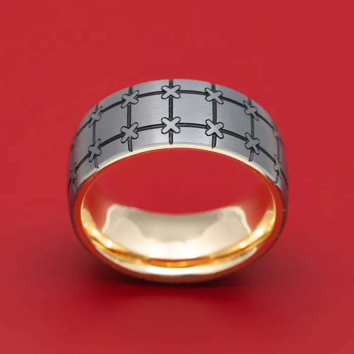 Lashbrook Rings Tantalum and Gold Sleeve Geometric Pattern Ring Custom Made Band Lashbrook Rings Tantalum and Gold Sleeve Geometric Pattern Ring Custom Made Band