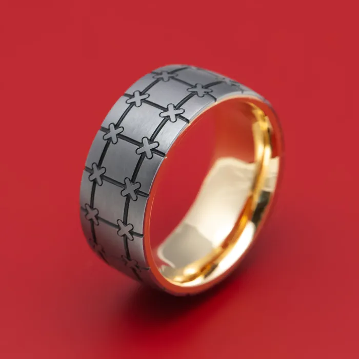 Lashbrook Rings Tantalum and Gold Sleeve Geometric Pattern Ring Custom Made Band Lashbrook Rings Tantalum and Gold Sleeve Geometric Pattern Ring Custom Made Band