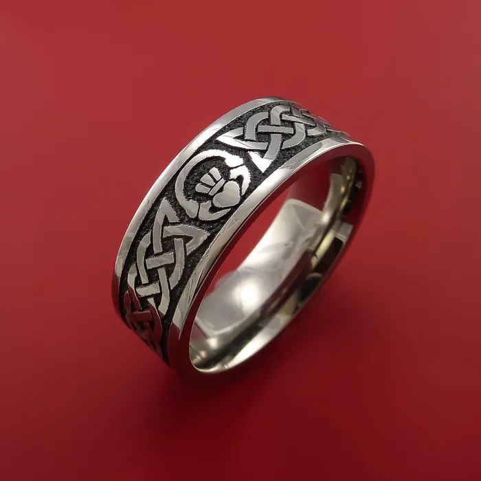 Lashbrook Rings Titanium Ring with Claddagh Etched Celtic Design Inlay Custom Made Band Lashbrook Rings Titanium Ring with Claddagh Etched Celtic Design Inlay Custom Made Band