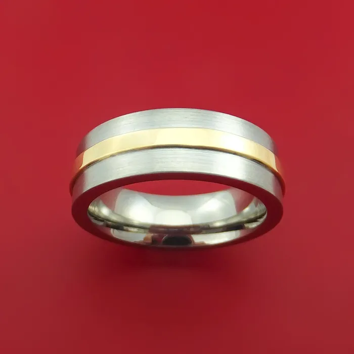 Lashbrook Rings Titanium Ring with Raised 14k Yellow Gold Inlay Custom Made Band Lashbrook Rings Titanium Ring with Raised 14k Yellow Gold Inlay Custom Made Band
