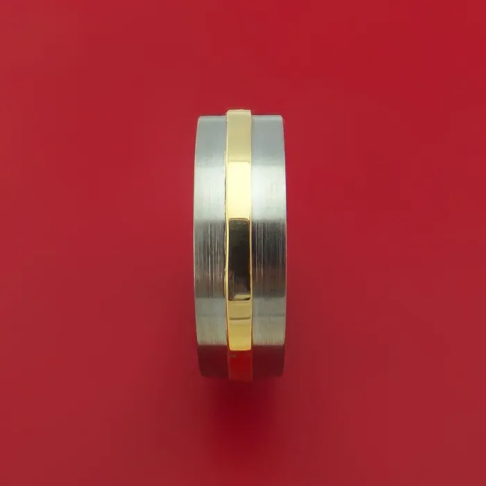 Lashbrook Rings Titanium Ring with Raised 14k Yellow Gold Inlay Custom Made Band Lashbrook Rings Titanium Ring with Raised 14k Yellow Gold Inlay Custom Made Band