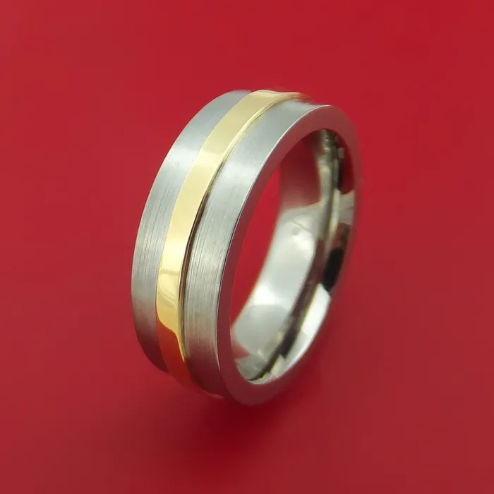 Lashbrook Rings Titanium Ring with Raised 14k Yellow Gold Inlay Custom Made Band Lashbrook Rings Titanium Ring with Raised 14k Yellow Gold Inlay Custom Made Band