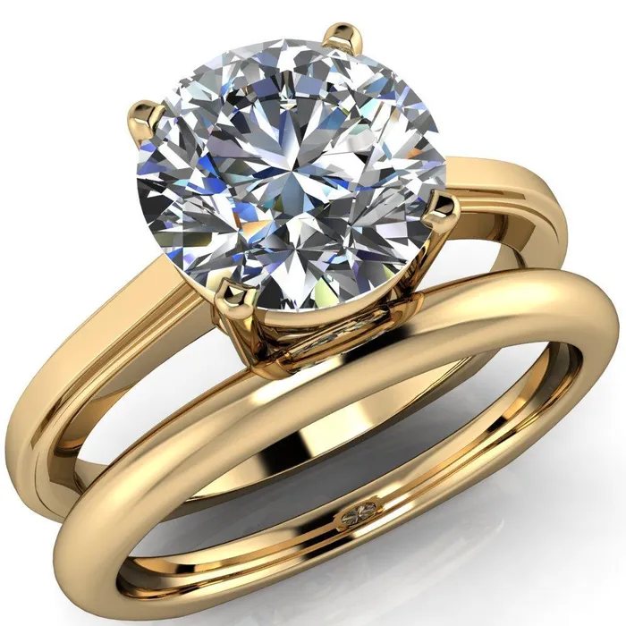 Layla Round Center Stone Euro Edge Shank Solitaire Ring Fire Brilliance Rings