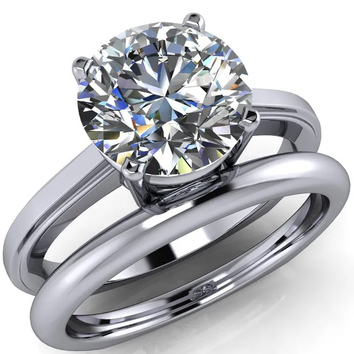 Layla Round Center Stone Euro Edge Shank Solitaire Ring Fire Brilliance Rings