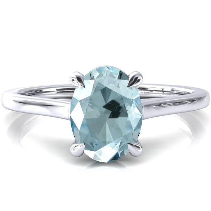 Lizzy Oval Aqua Blue Spinel 4 Claw Prong Cathedral Engagement Ring Fire Brilliance Rings