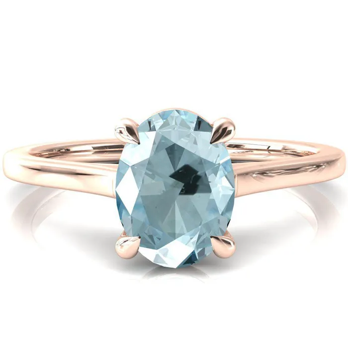 Lizzy Oval Aqua Blue Spinel 4 Claw Prong Cathedral Engagement Ring Fire Brilliance Rings