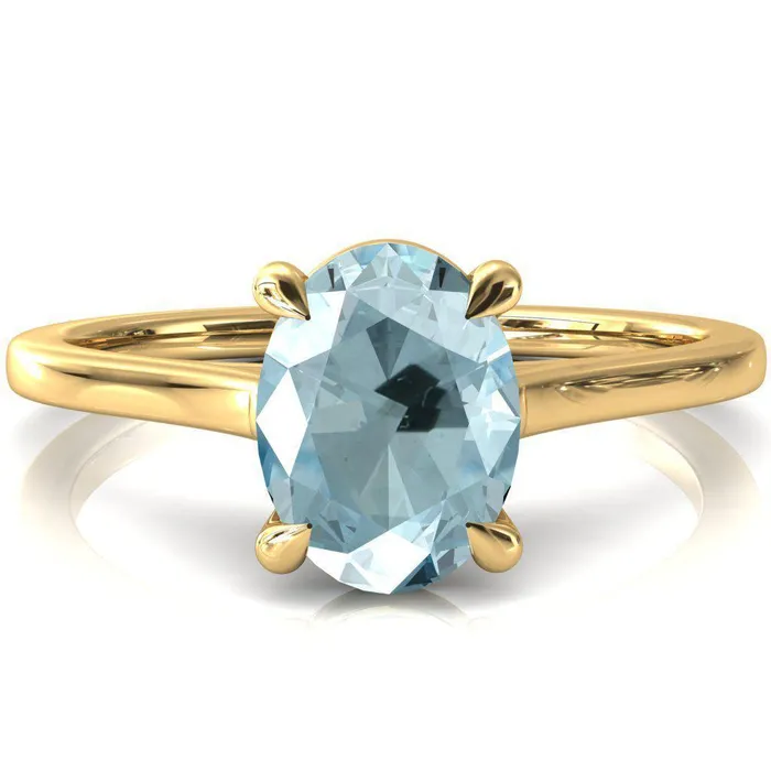 Lizzy Oval Aqua Blue Spinel 4 Claw Prong Cathedral Engagement Ring Fire Brilliance Rings