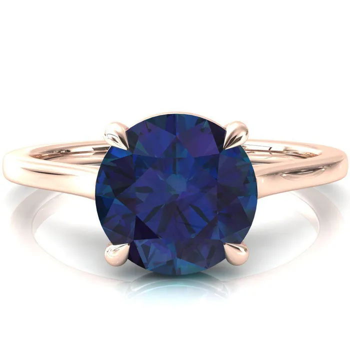 Lizzy Round Alexandrite 4 Claw Prong Cathedral Engagement Ring Fire Brilliance Rings