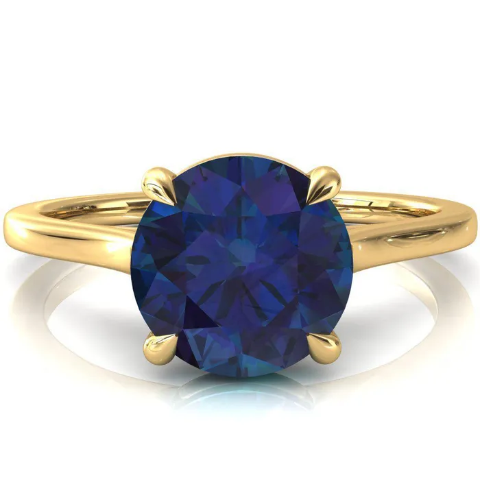 Lizzy Round Alexandrite 4 Claw Prong Cathedral Engagement Ring Fire Brilliance Rings