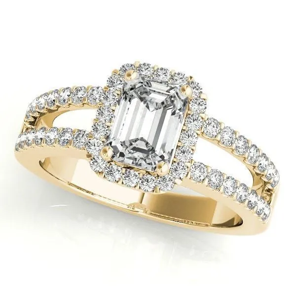 Lynsey Emerald Moissanite Split Shank Halo Engagement Ring Fire Brilliance Rings