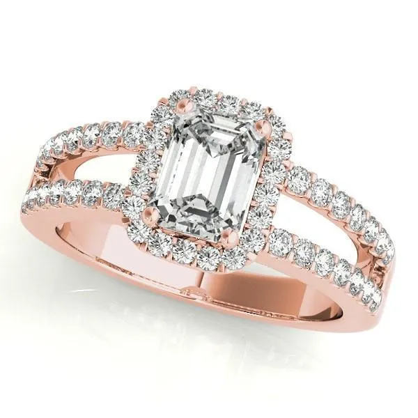 Lynsey Emerald Moissanite Split Shank Halo Engagement Ring Fire Brilliance Rings