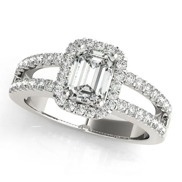 Lynsey Emerald Moissanite Split Shank Halo Engagement Ring Fire Brilliance Rings