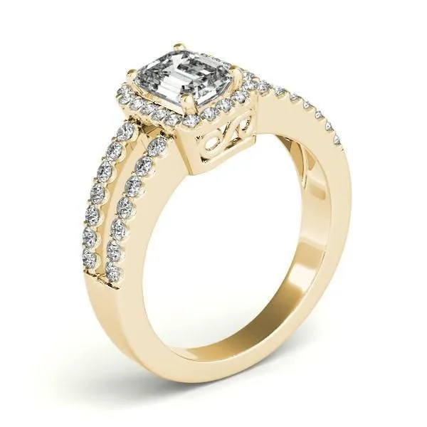 Lynsey Emerald Moissanite Split Shank Halo Engagement Ring Fire Brilliance Rings