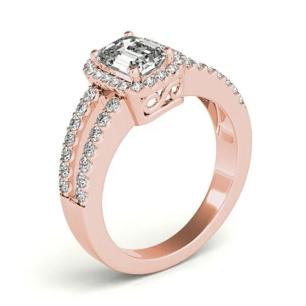 Lynsey Emerald Moissanite Split Shank Halo Engagement Ring Fire Brilliance Rings