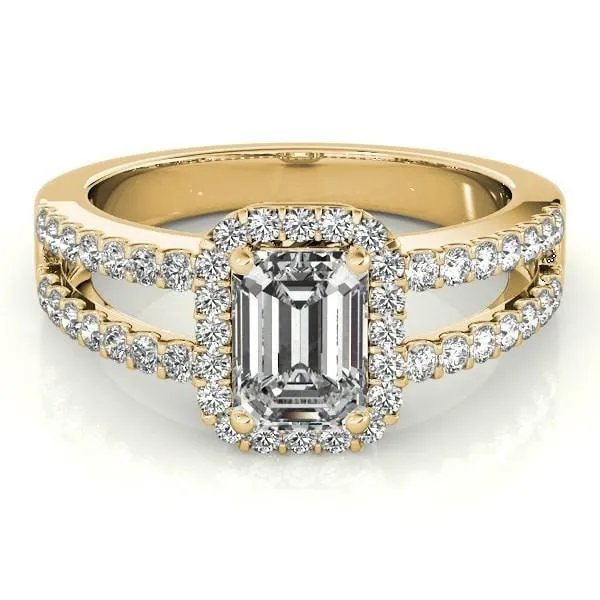 Lynsey Emerald Moissanite Split Shank Halo Engagement Ring Fire Brilliance Rings