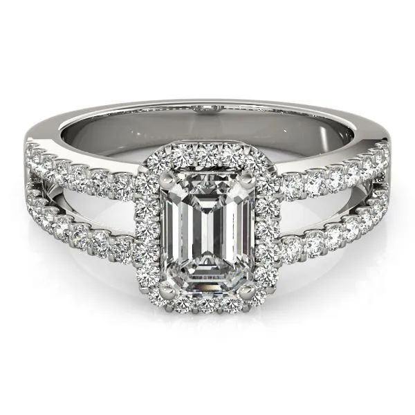 Lynsey Emerald Moissanite Split Shank Halo Engagement Ring Fire Brilliance Rings