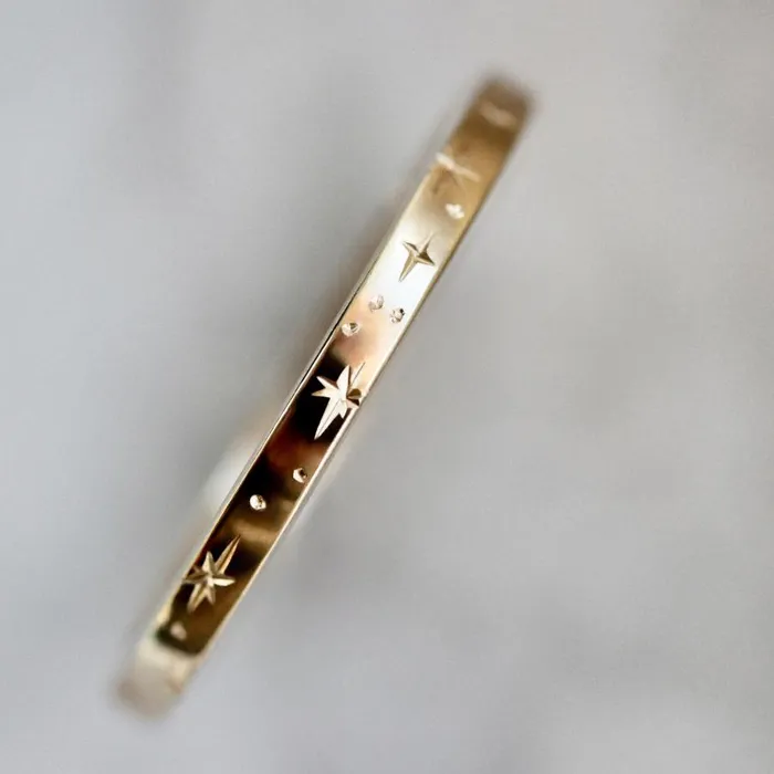 Made By Gem Breakfast Rings Orion Star Celestial Engraved Gold Band