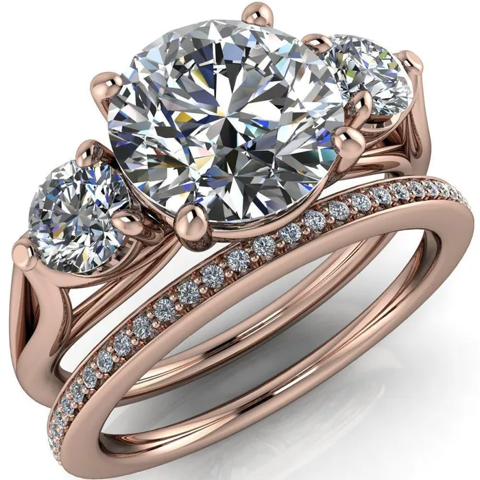Marianna Round Center Stone Diamond Side Under Bezel Split Shank Engagement Ring Fire Brilliance Rings