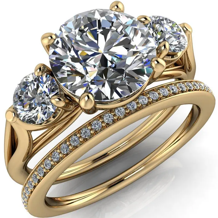 Marianna Round Center Stone Diamond Side Under Bezel Split Shank Engagement Ring Fire Brilliance Rings