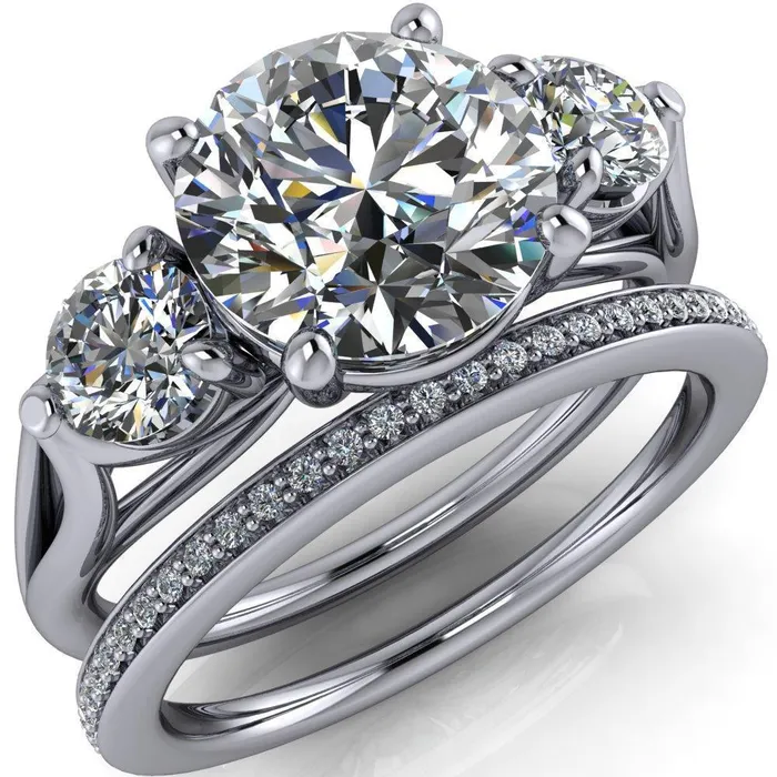 Marianna Round Center Stone Diamond Side Under Bezel Split Shank Engagement Ring Fire Brilliance Rings