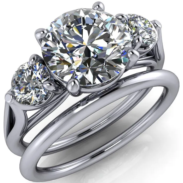 Marianna Round Center Stone Diamond Side Under Bezel Split Shank Engagement Ring Fire Brilliance Rings