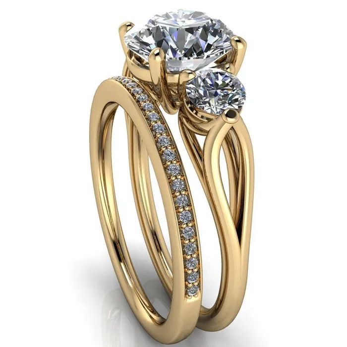 Marianna Round Center Stone Diamond Side Under Bezel Split Shank Engagement Ring Fire Brilliance Rings