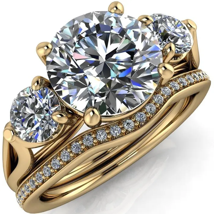 Marianna Round Center Stone Diamond Side Under Bezel Split Shank Engagement Ring Fire Brilliance Rings