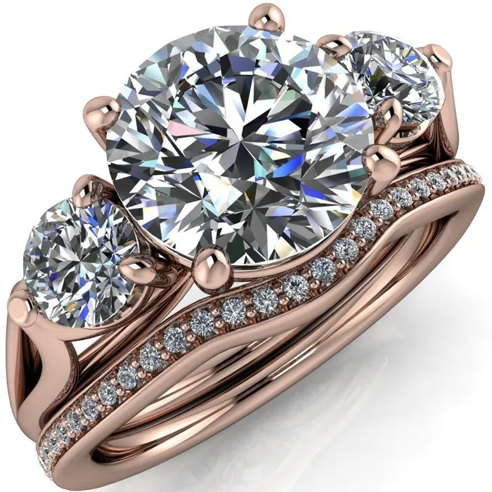 Marianna Round Center Stone Diamond Side Under Bezel Split Shank Engagement Ring Fire Brilliance Rings