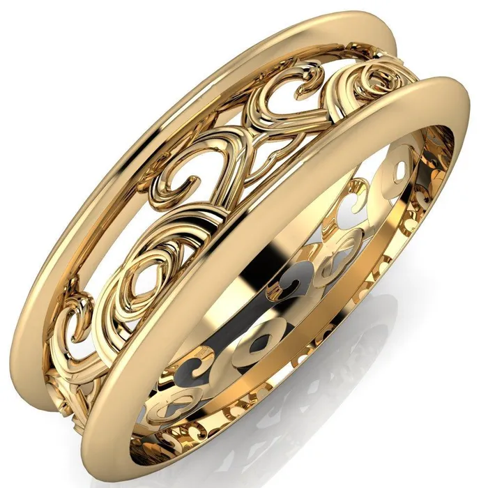 Marie Etched Design Filigree Eternity Wedding Band Fire Brilliance Rings