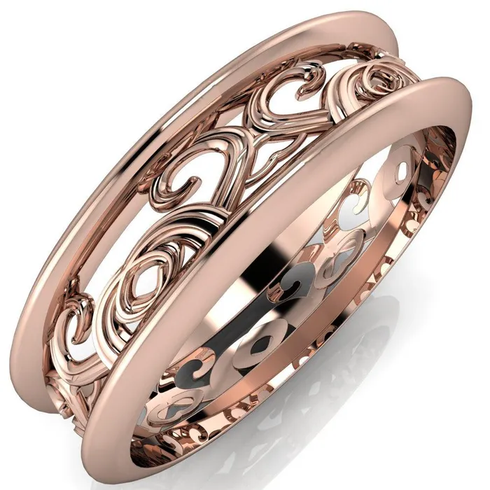 Marie Etched Design Filigree Eternity Wedding Band Fire Brilliance Rings