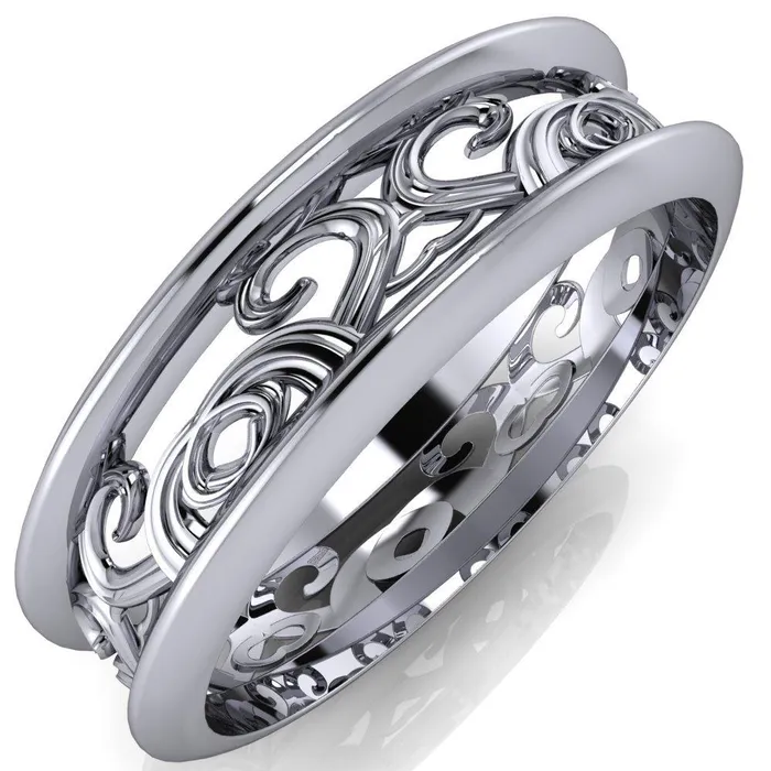 Marie Etched Design Filigree Eternity Wedding Band Fire Brilliance Rings