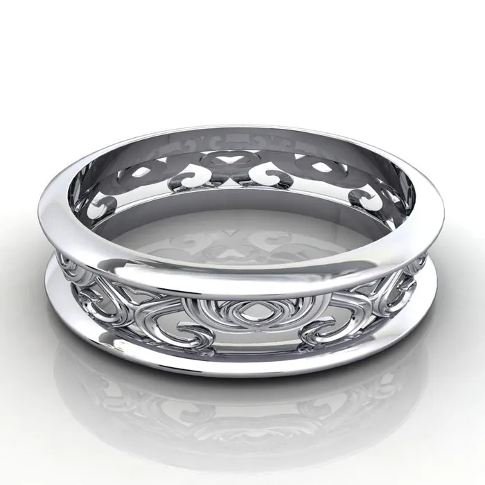 Marie Etched Design Filigree Eternity Wedding Band Fire Brilliance Rings