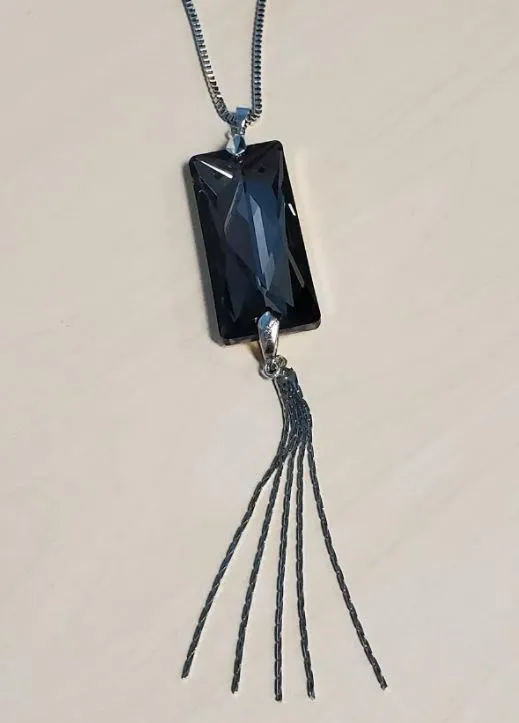 N1263 Silver Gray Rectangle Gemstone with Tassel Necklace with FREE Earrings POLLY Necklaces N1263 Silver Gray Rectangle Gemstone with Tassel Necklace with FREE Earrings POLLY Necklaces