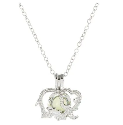 N128 Silver Glow in the Dark Mommy Baby Elephant Necklace with FREE EARRINGS POLLY Necklaces