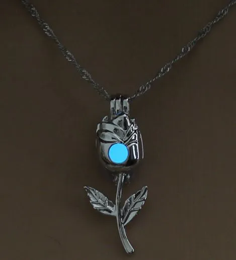 N1331 Silver Glow in the Dark Rose Necklace with FREE EARRINGS polly Necklaces