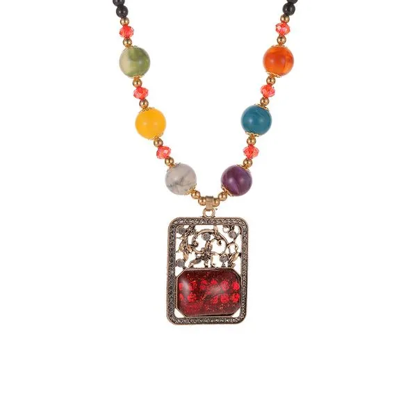 N1413 Multi Color Beads Red Rectangle Gemstone Necklace FREE Earrings 01 Earrings
