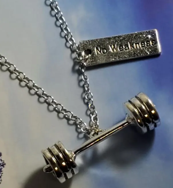N1739 Silver Dumbbell No Weakness Necklace with FREE EARRINGS alice Necklaces