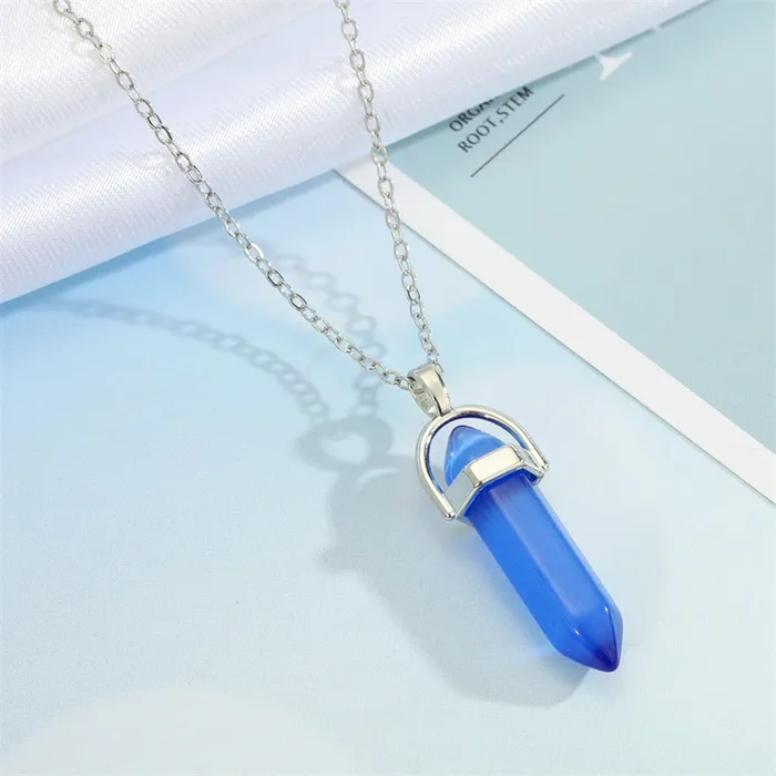 N2008 Silver Pearl Blue Imitation Stone Necklace with FREE Earrings 01 Necklaces