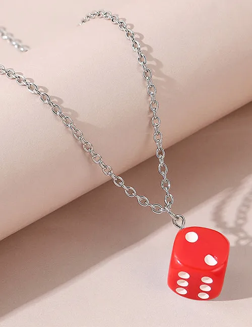 N564 Red 3D Dice Necklace With FREE Earrings 02 Necklaces