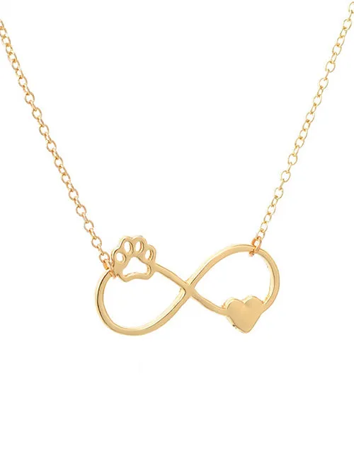 N595 Gold Infinity Paw Print Necklace with FREE Earrings 02 Necklaces