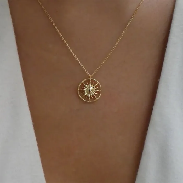 N609 Gold Sun Necklace with Free Earrings 01 Necklaces