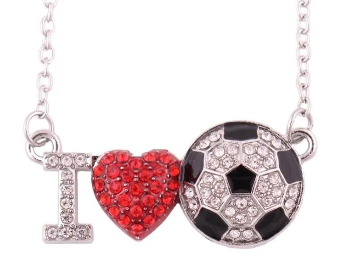 N633 Silver I Love Soccer Rhinestone Necklace with FREE Earrings polly Necklaces